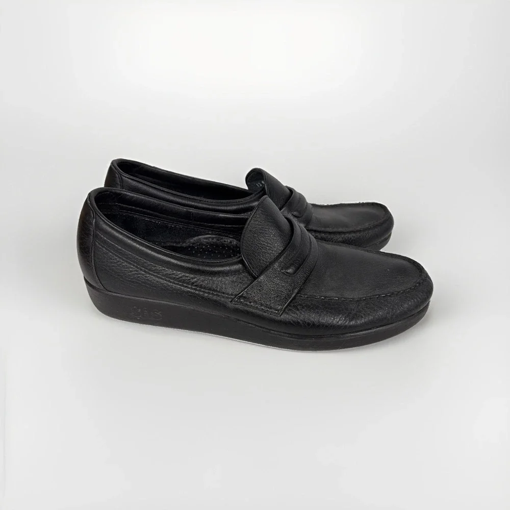 SAS Men's Black Leather Loafers Size 12 N Narrow Handsewn Slip-On Shoes EUC